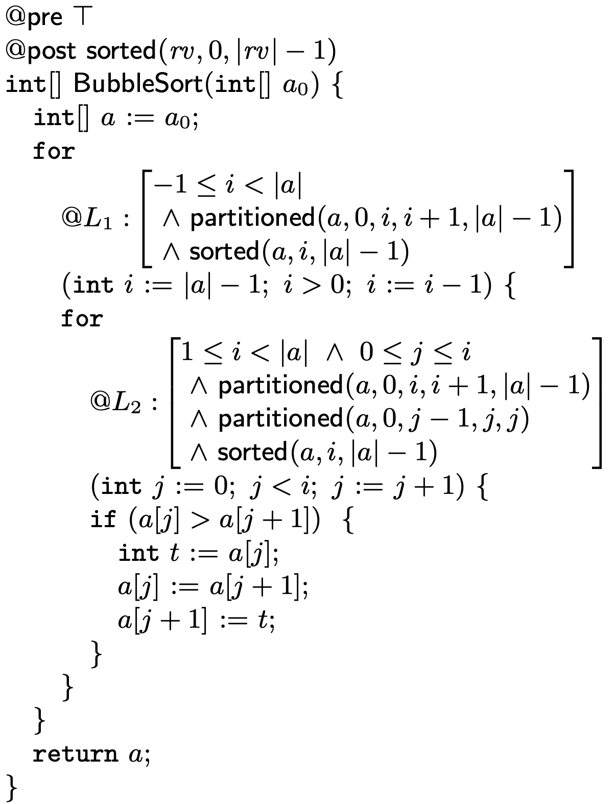 Bubble Sort With loop invariants