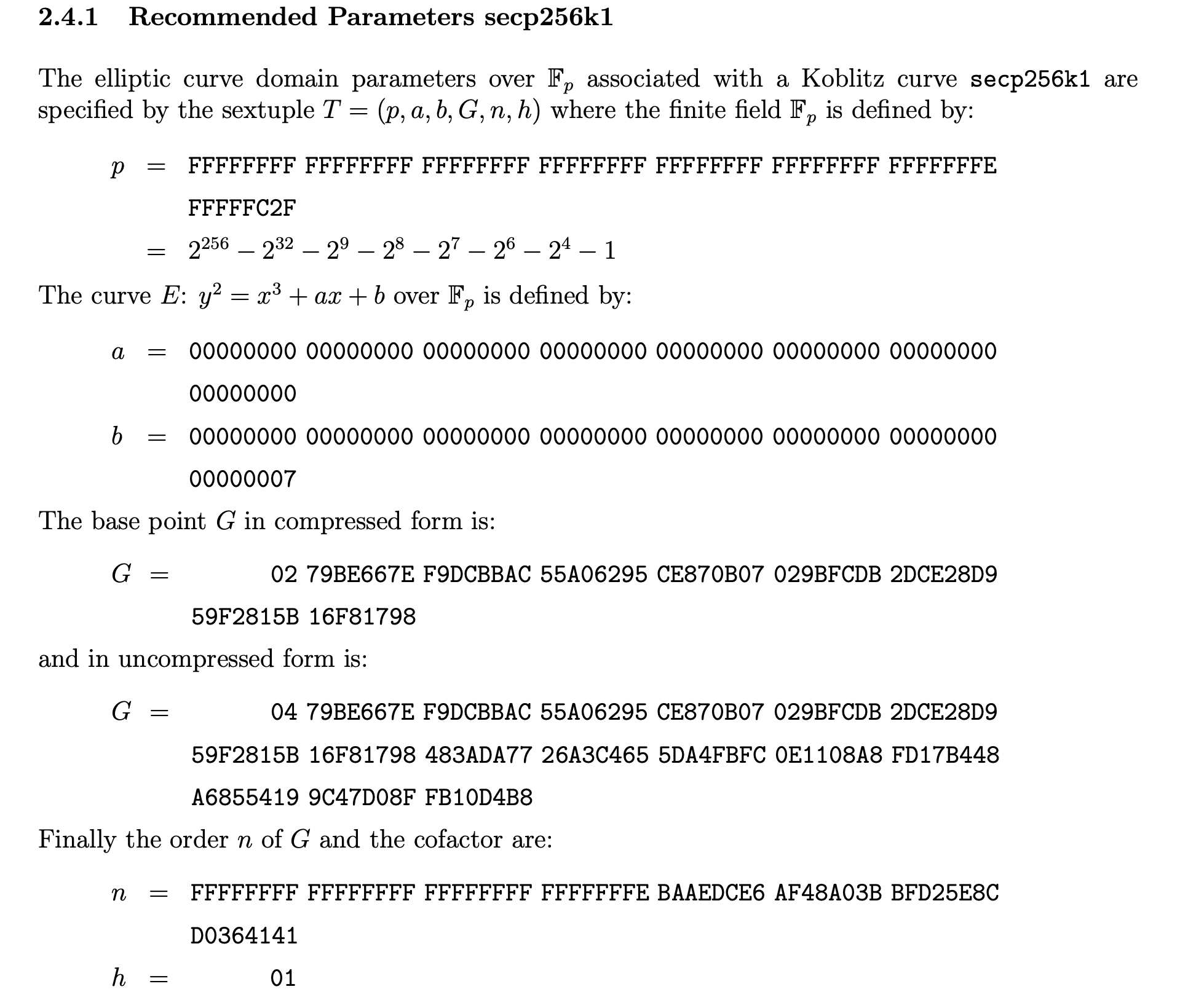 secp256k1 parameters