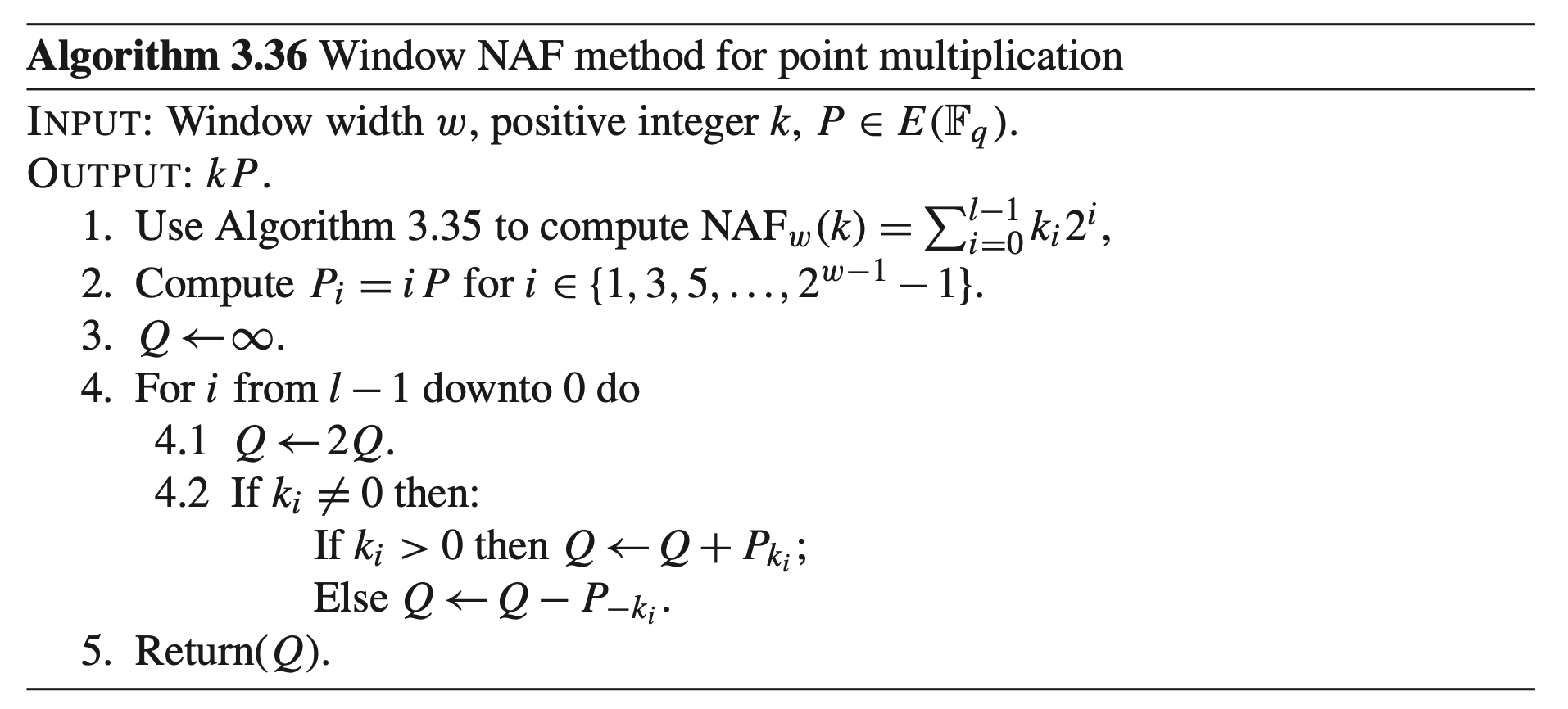 Window NAF method for point multiplication